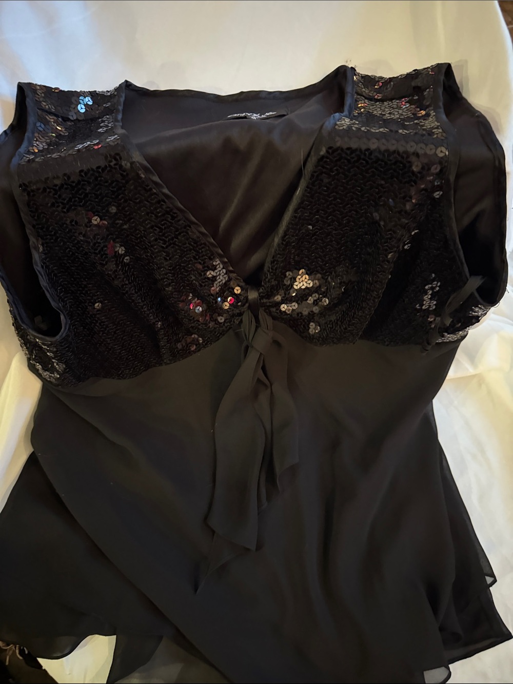 Onyx Nite Black Sequin Tie-Front Sleeveless- 1X